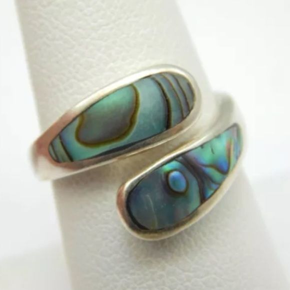 Genuine Sterling Silver Abalone Bypass Ring Sz 7.5 - Picture 13 of 15
